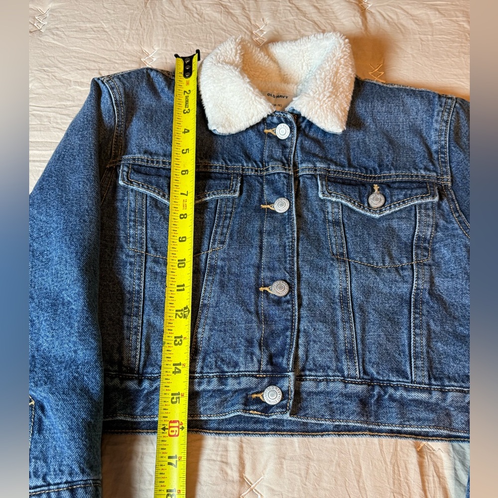 Old Navy Blue Jean Jacket Sherpa Lining Winter Coat size L (10/12) big girls - Picture 9 of 10